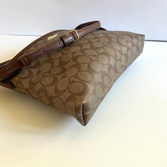 COACH NWOT, Signature Khaki Leather Crossbody Bag, Larger Size! - Picture 6 of 11